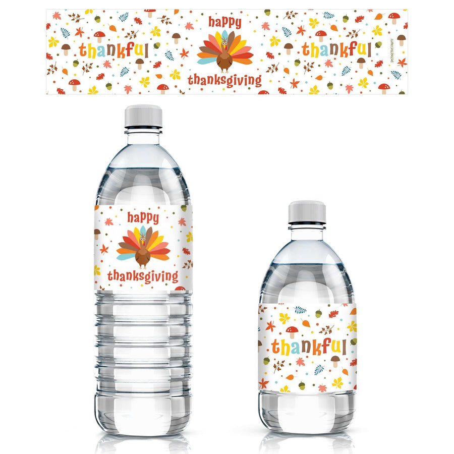 Kid's Thanksgiving Water Bottle Label Stickers - Waterproof - 24 Pack - Distinctivs Party