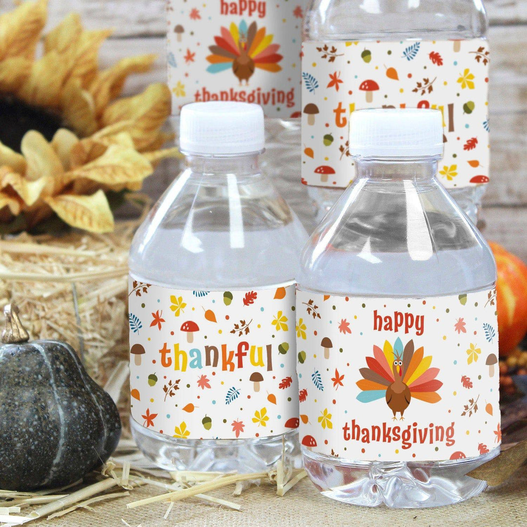 Kid's Thanksgiving Water Bottle Label Stickers - Waterproof - 24 Pack