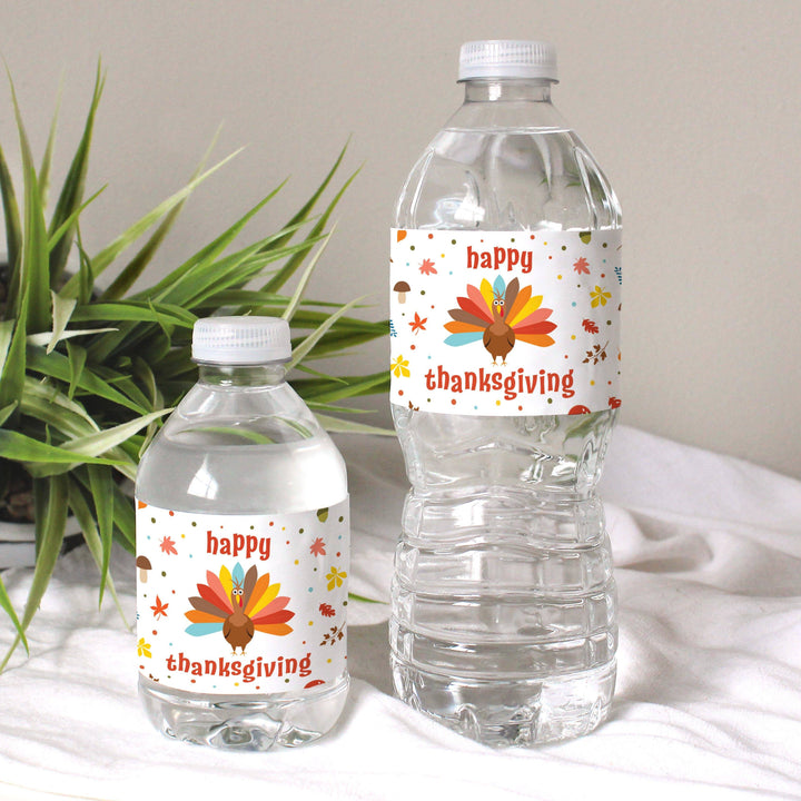 Kid's Thanksgiving Water Bottle Label Stickers - Waterproof - 24 Pack