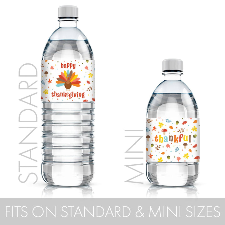 Kid's Thanksgiving Water Bottle Label Stickers - Waterproof - 24 Pack