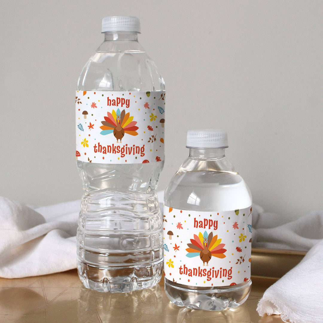 Kid's Thanksgiving Water Bottle Label Stickers - Waterproof - 24 Pack