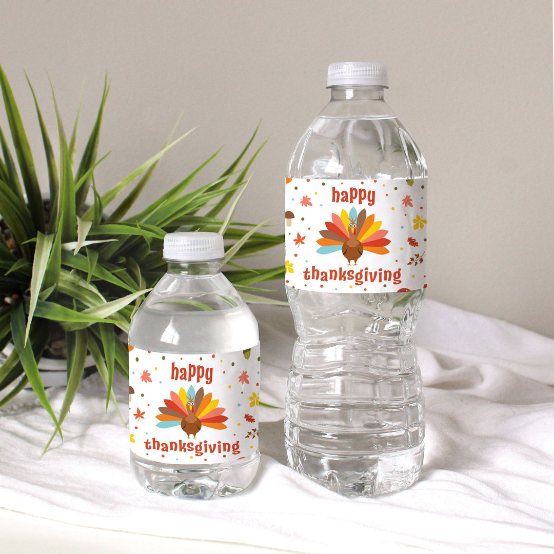 Kid's Thanksgiving Water Bottle Label Stickers - Waterproof - 24 Pack