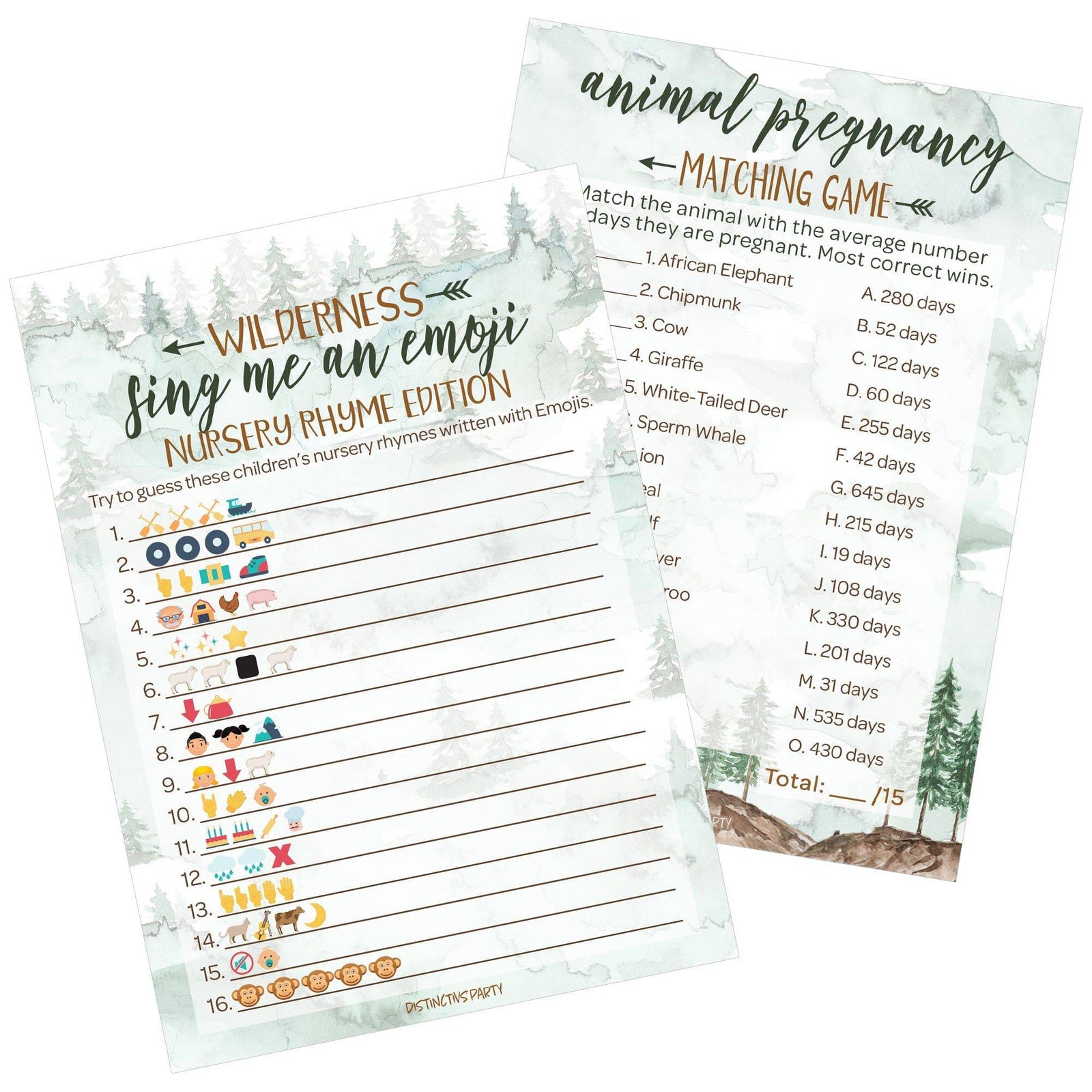 Little Adventurer: Baby Shower Game - Sing Me An Emoji and Animal Pregnancy Match - Two Game Bundle - 20 Dual Sided Cards - Distinctivs Party