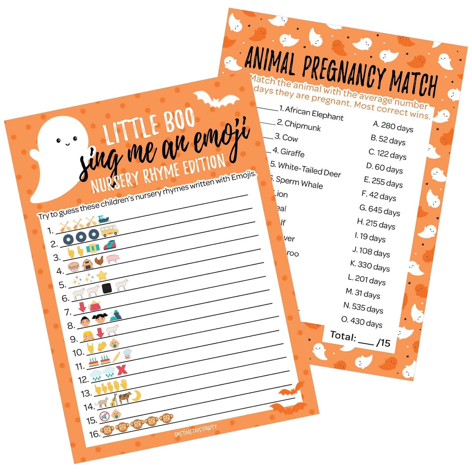 Little Boo: Orange - Baby Shower Game - Fall Sing Me An Emoji and Animal Pregnancy Match - Two Game Bundle - 20 Dual Sided Cards - Distinctivs Party