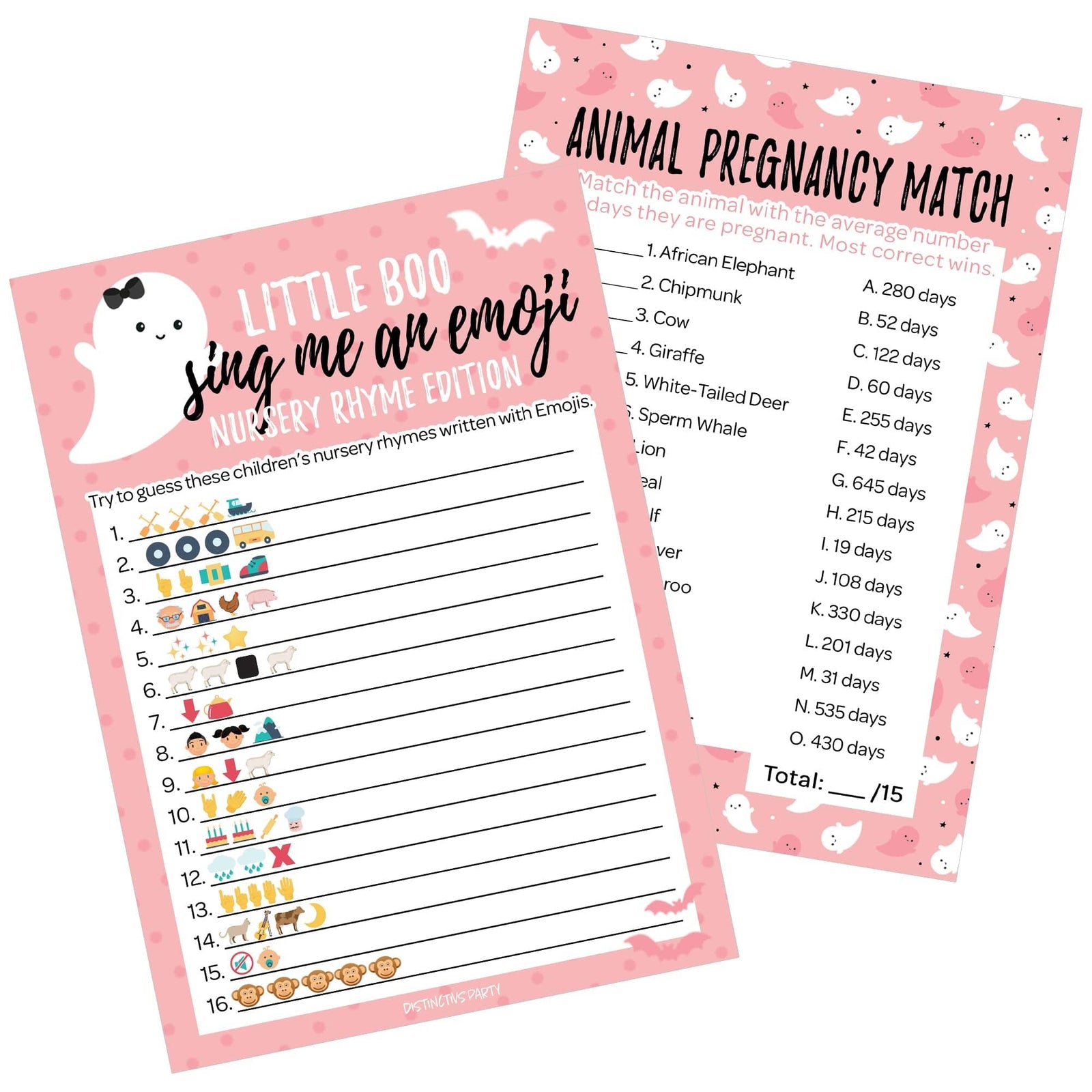 Little Boo: Pink - Baby Shower Game - Fall Sing Me An Emoji and Animal Pregnancy Match - Two Game Bundle - 20 Dual Sided Cards - Distinctivs Party