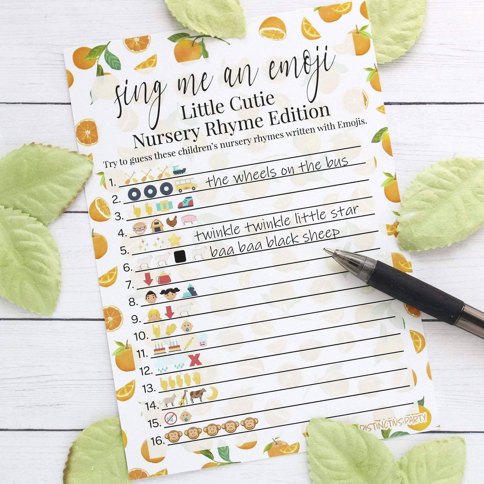 Little Cutie: Baby Shower Game - Guess the Nursery Rhyme Emoji Game Cards - 20 count - Distinctivs Party