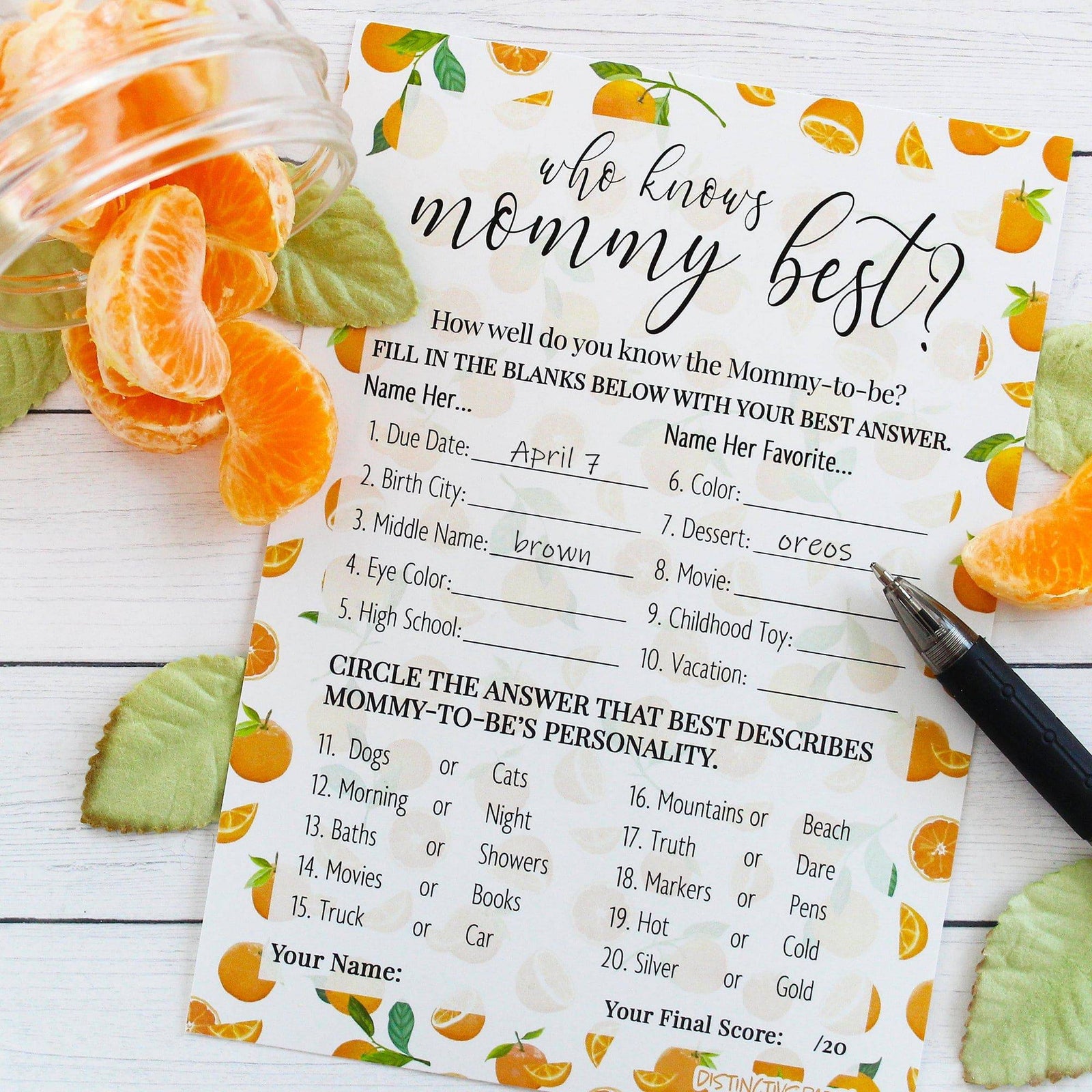 Little Cutie: Baby Shower Game - Who Knows Mommy Best Game Cards  -20 count - Distinctivs Party