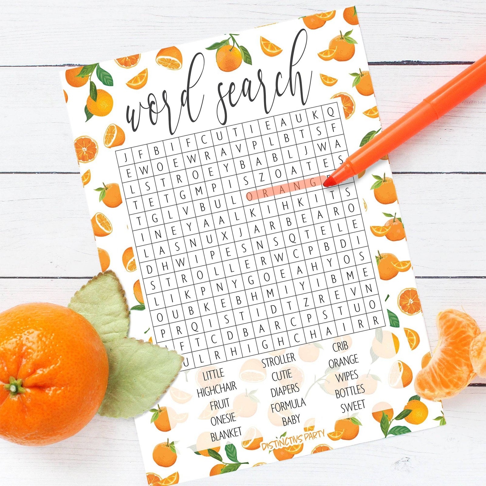 Little Cutie: Baby Shower Game: Word Search - 20 Cards - Distinctivs Party