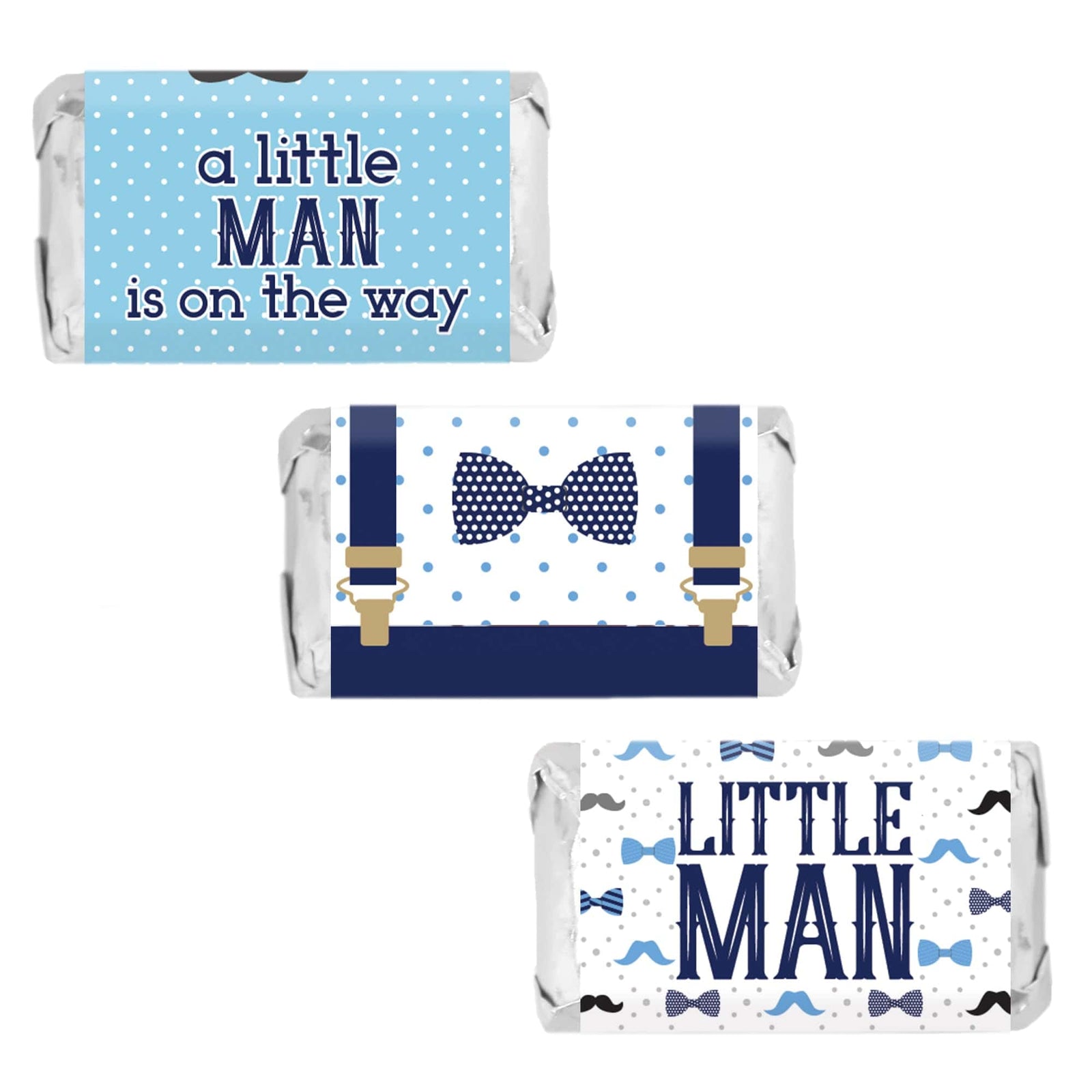 Little Man: Baby Shower - Mini Candy Bar Stickers - Boy, Bowtie - 45 Stickers - Distinctivs Party
