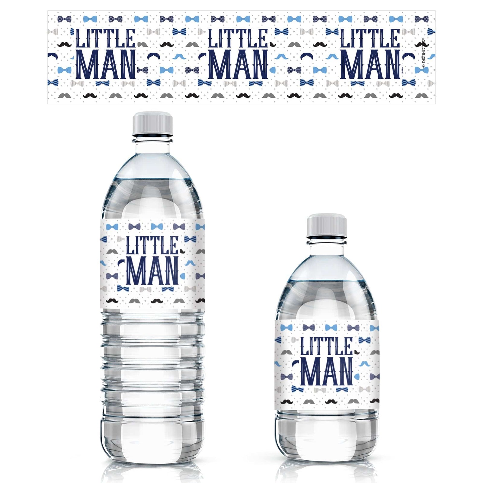 Little Man: Baby Shower - Water Bottle Labels - Boy, Bowtie - 24 Waterproof Stickers - Distinctivs Party