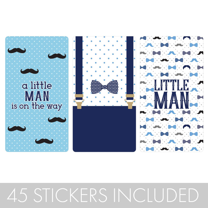 Little Man Boy Baby Shower Mini Candy Bar Stickers - 45 Count