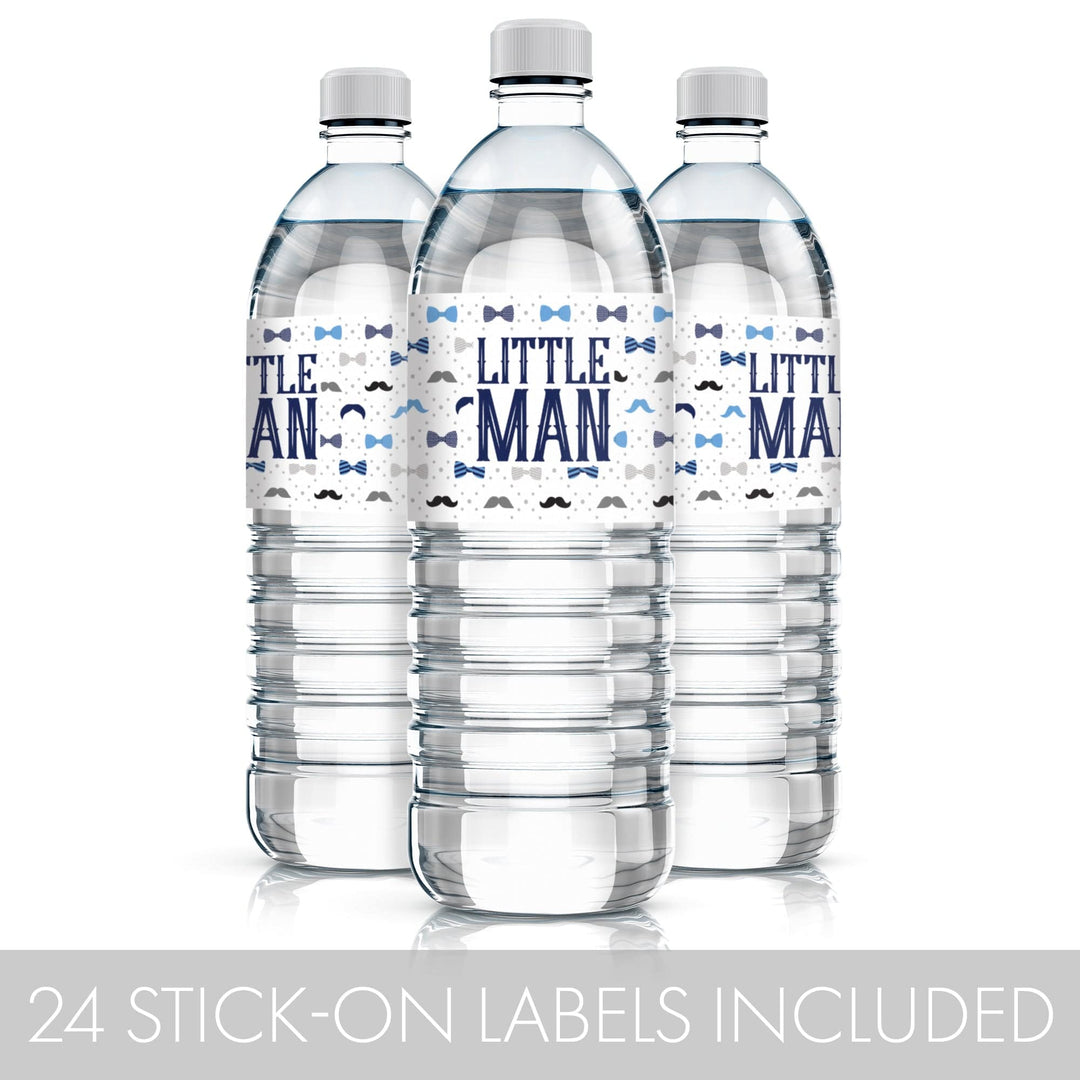 Little Man Boy Baby Shower Water Bottle Labels - 24 Count