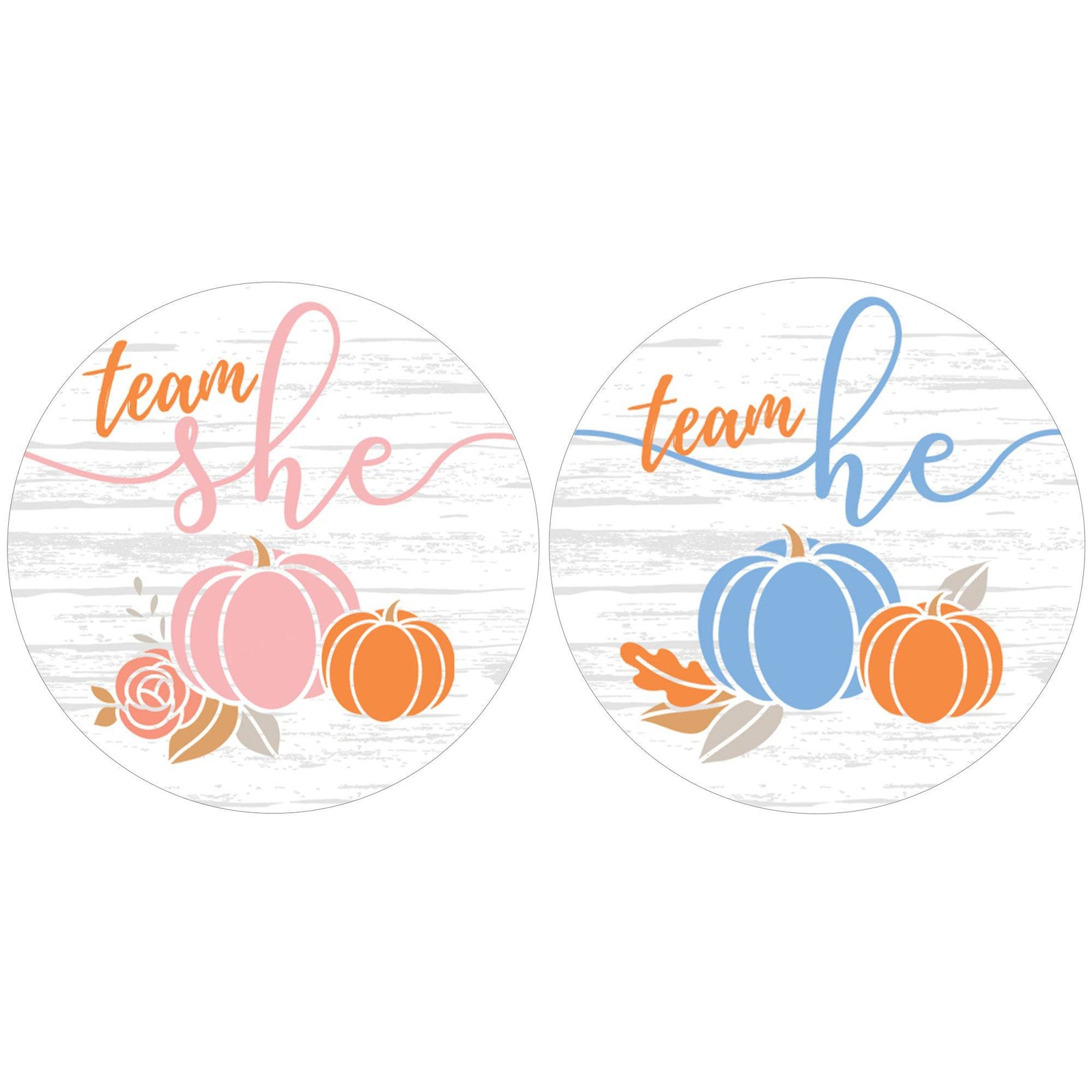Little Pumpkin: Baby Gender Reveal Party - Team He or She Stickers - 40 Stickers - Distinctivs Party