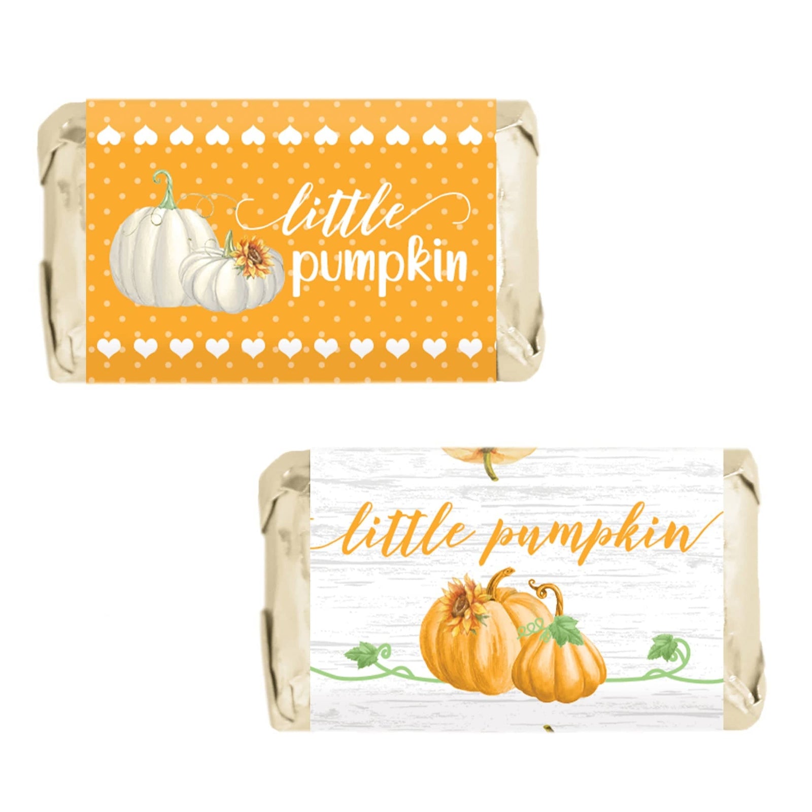 Little Pumpkin: Orange - Baby Shower -  Hershey's Miniatures Candy Bar Wrappers Stickers - 45 Pack - Distinctivs Party