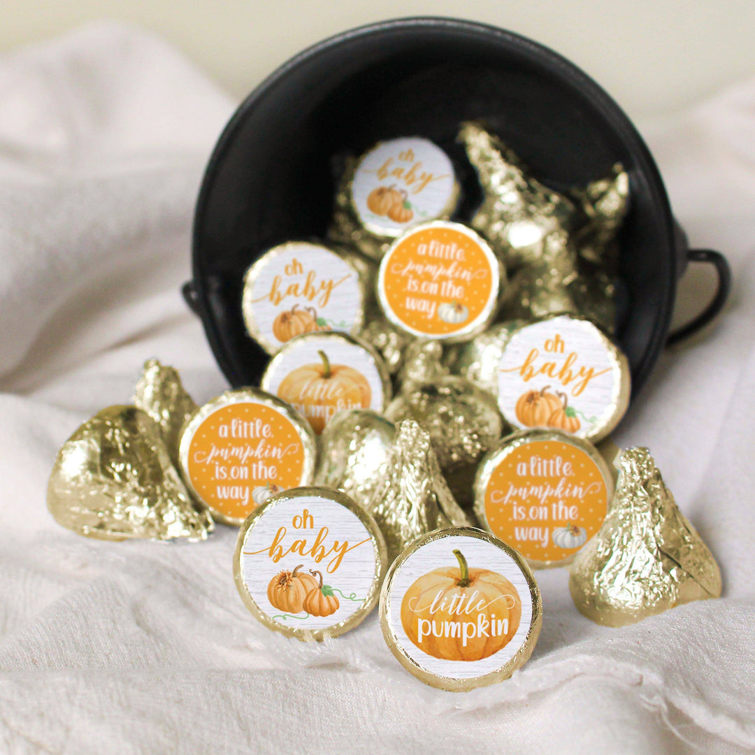 Little Pumpkin: Orange - Baby Shower - Party Favor Stickers - Fits on Hershey's Kisses - 180 Stickers - Distinctivs Party