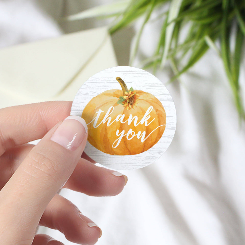 Little Pumpkin: Orange - Baby Shower - Thank You Circle Label Stickers - 40 Pack - Distinctivs Party