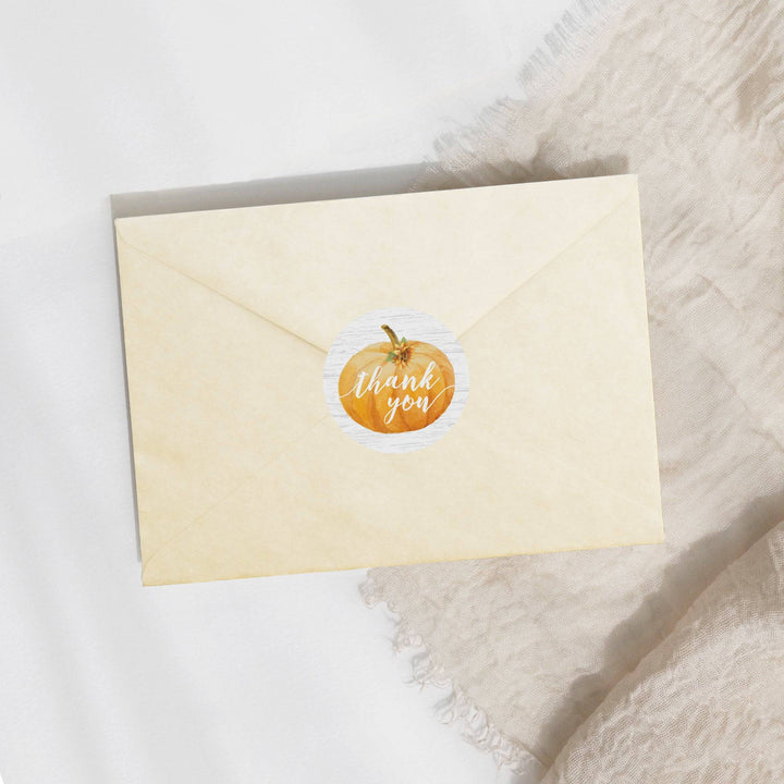 Little Pumpkin: Orange - Baby Shower - Thank You Circle Label Stickers - 40 Pack