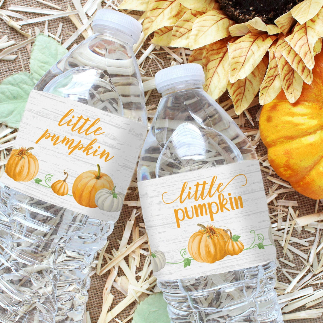 Little Pumpkin: Naranja - Baby Shower - Etiquetas adhesivas para botellas de agua - Impermeable - Paquete de 24