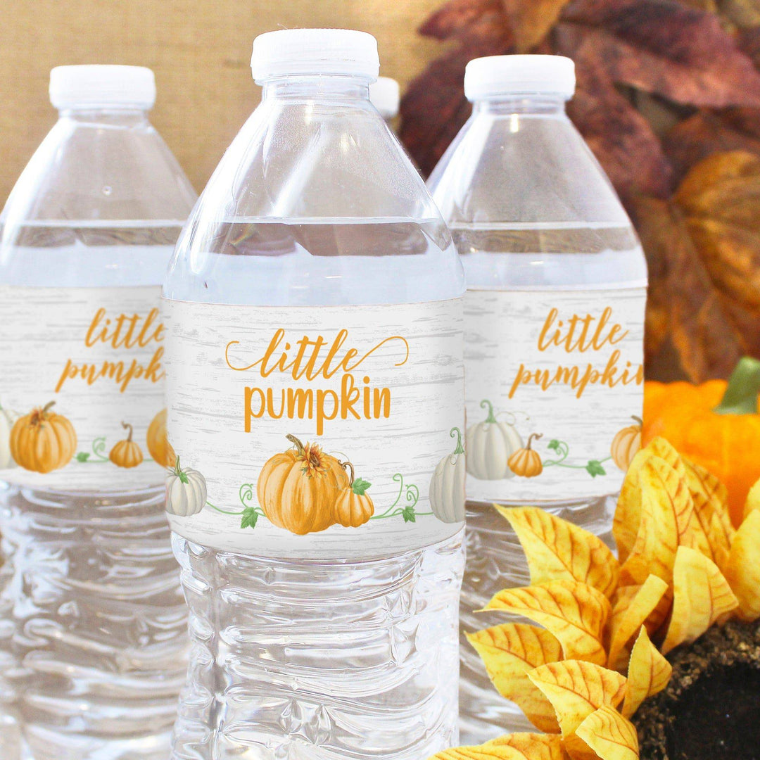 Little Pumpkin: Orange -  Baby Shower - Water Bottle Label Stickers - Waterproof - 24 Pack