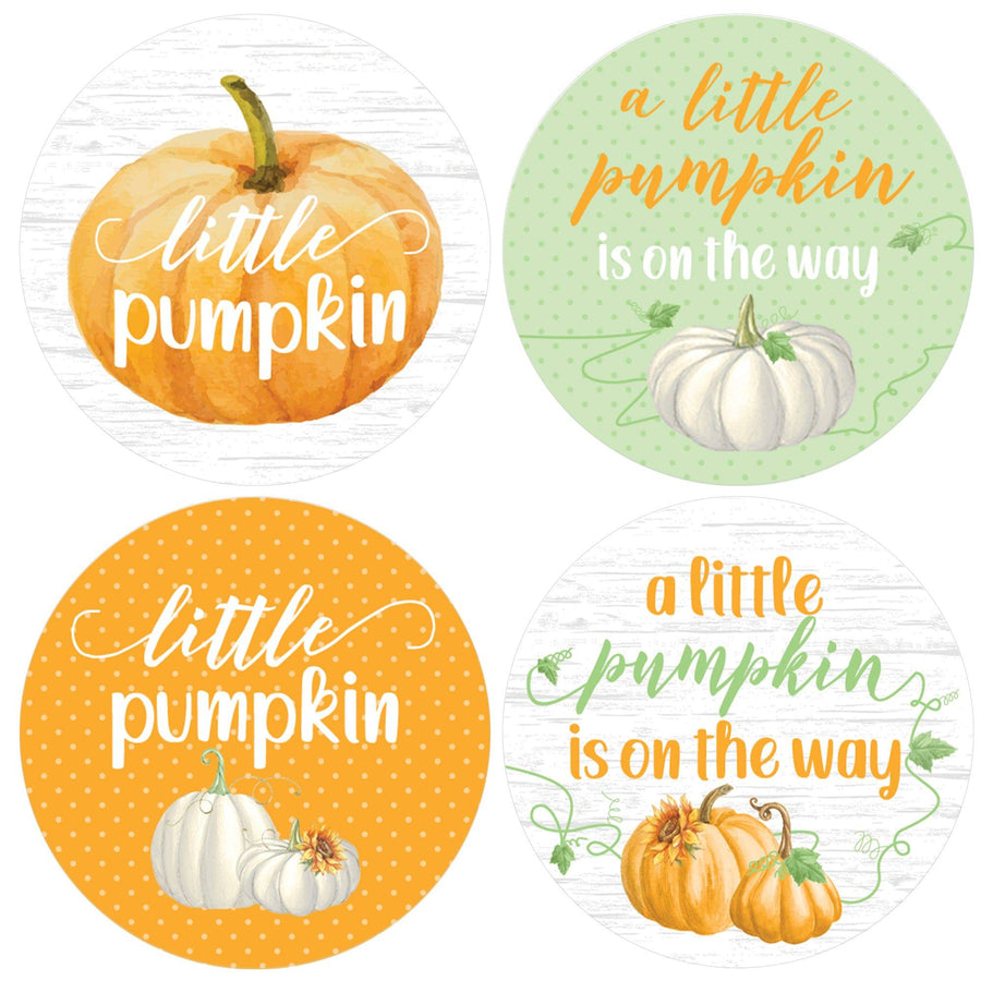 Little Pumpkin Baby Shower Round Party Labels Little Pumpkin on the Way Party Favor Decor Orange Fall Baby Envelope Seals Favor Stickers