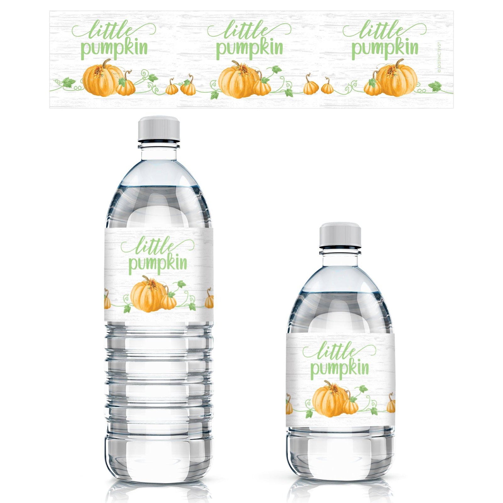 Little Pumpkin: Orange & Green - Baby Shower Water Bottle Labels - 24 Stickers - Distinctivs Party