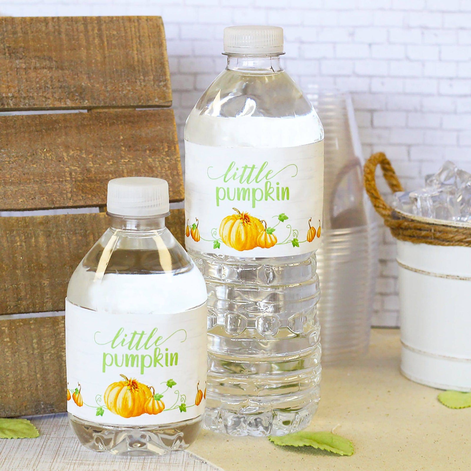 Little Pumpkin: Orange & Green - Baby Shower Water Bottle Labels - 24 Stickers - Distinctivs Party