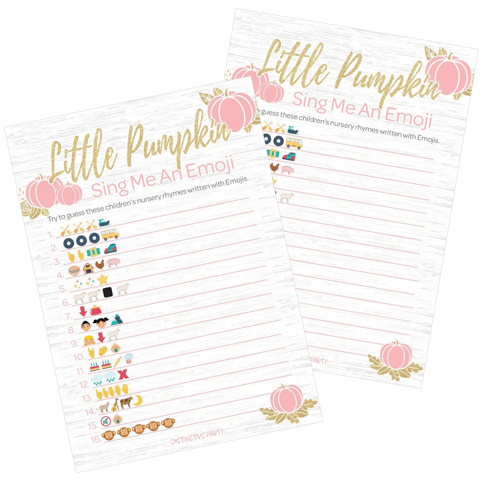 Little Pumpkin: Pink & Gold - Baby Shower Game -  Emoji Game Cards - Fall, Girl - 20 Count - Distinctivs Party