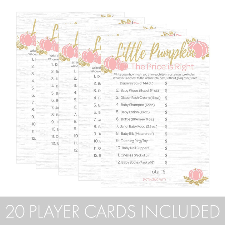 Pink and Gold Pumpkin Themed Baby Shower Price is Right Game Cards - 20 count