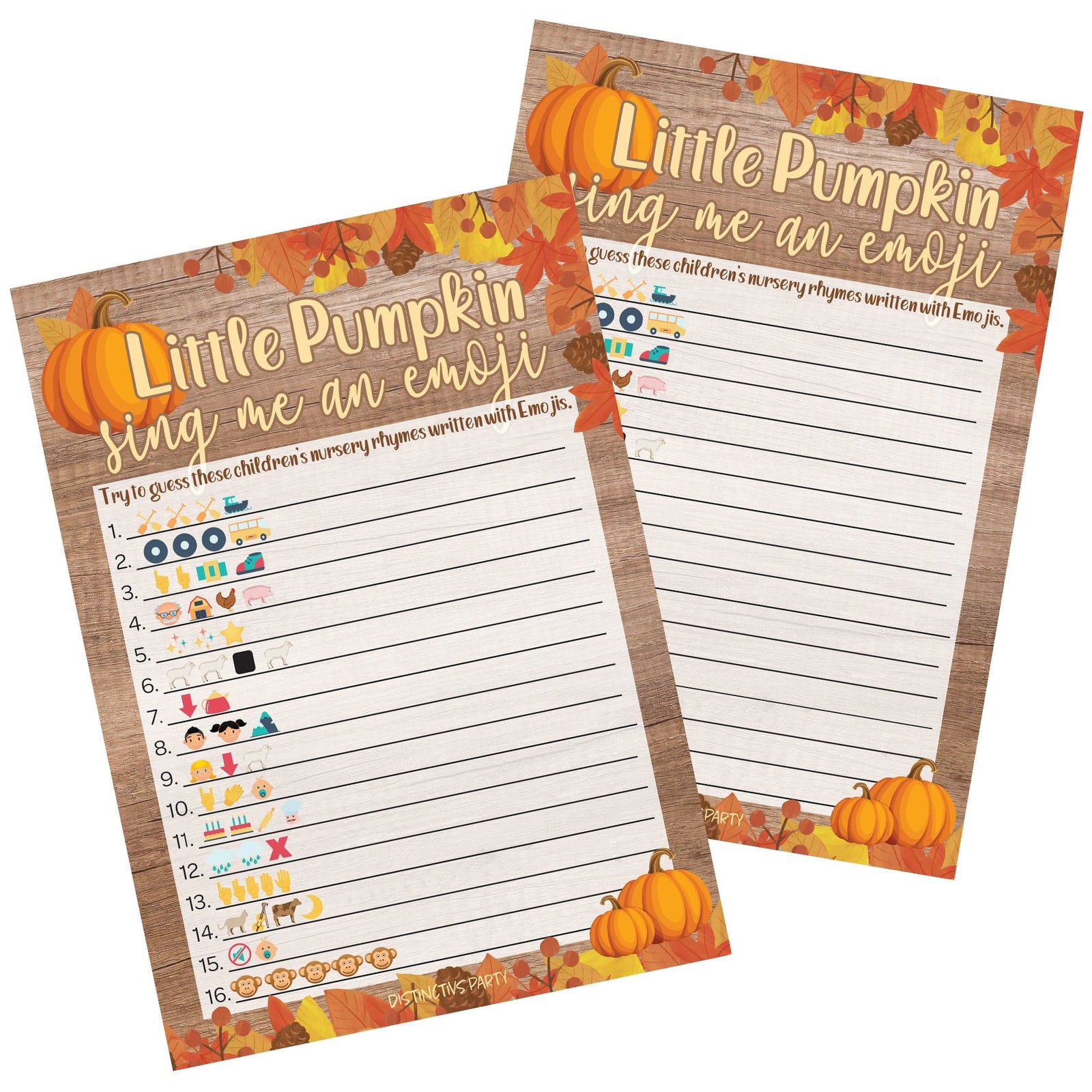 Little Pumpkin: Rustic Orange - Baby Shower Game - Sing the Emoji  - 20 count - Distinctivs Party