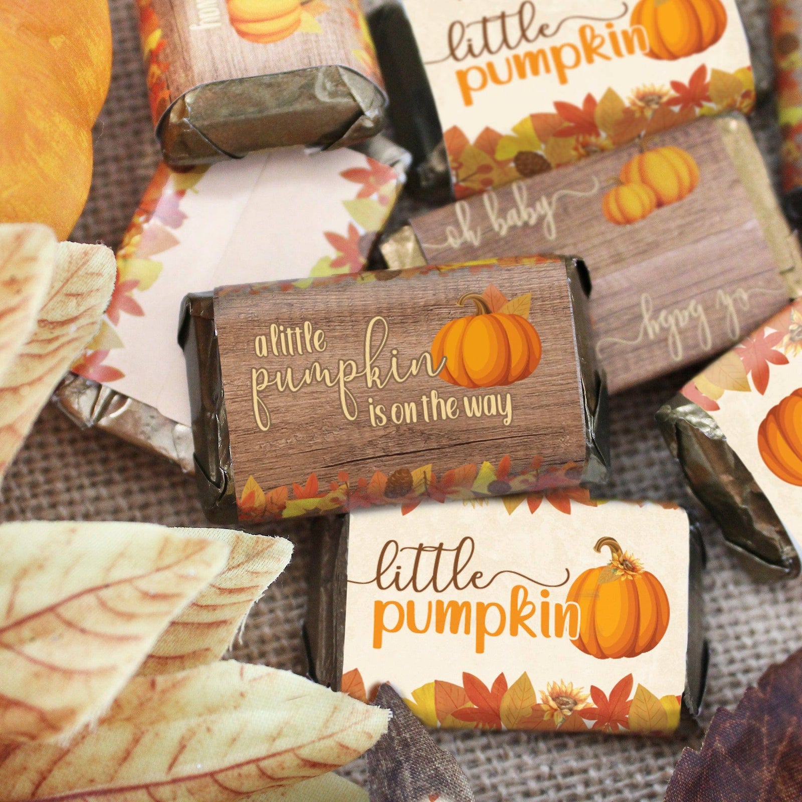 Little Pumpkin: Rustic Orange - Baby Shower - Mini Candy Bar Labels - 45 Stickers - Distinctivs Party