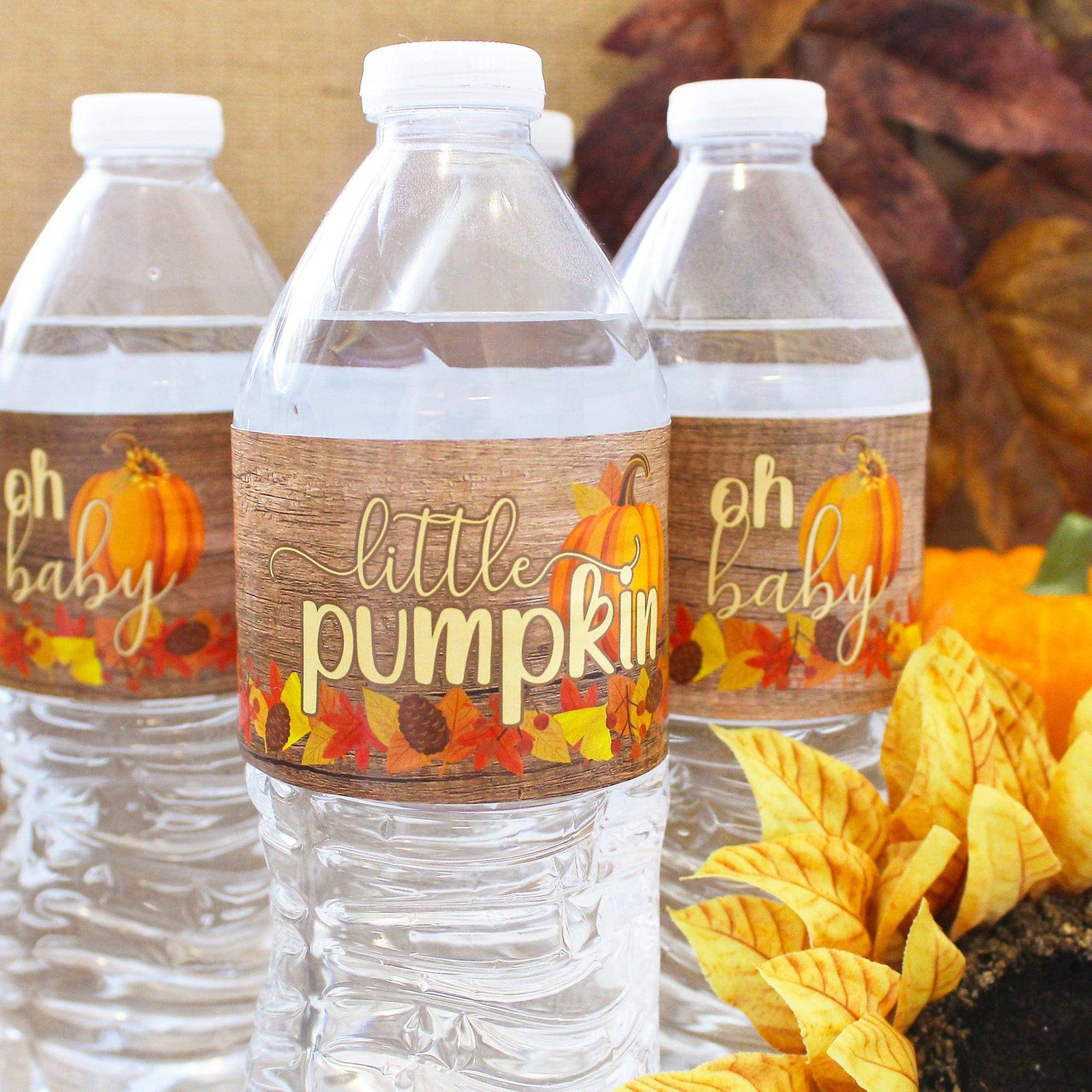 Little Pumpkin: Rustic Orange - Baby Shower - Water Bottle Labels - 24 Stickers - Distinctivs Party