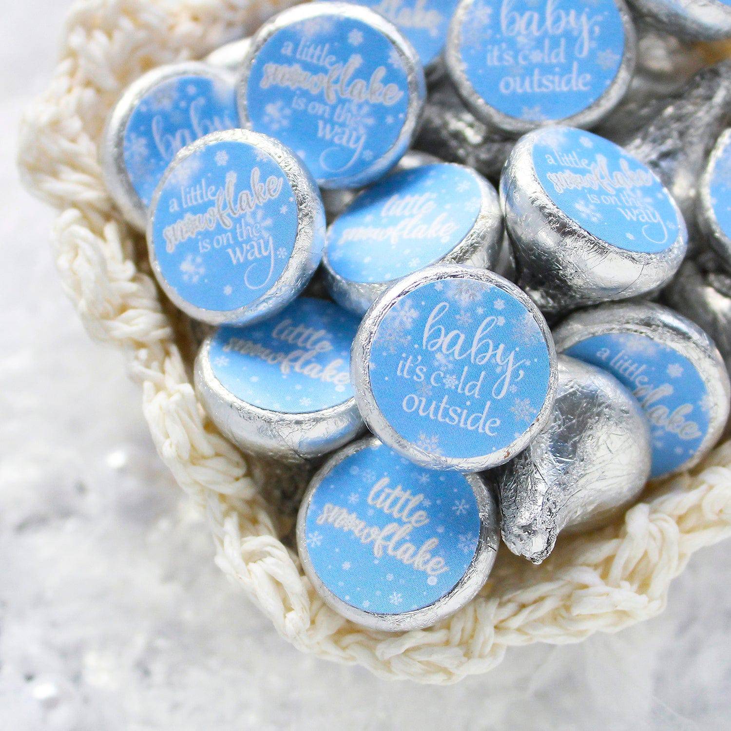 Little Snowflake: Blue - Winter Baby Shower Favor Stickers - Fits on Hershey® Kisses - Boy - Baby It's Cold Outside - 180 Stickers - Distinctivs Party