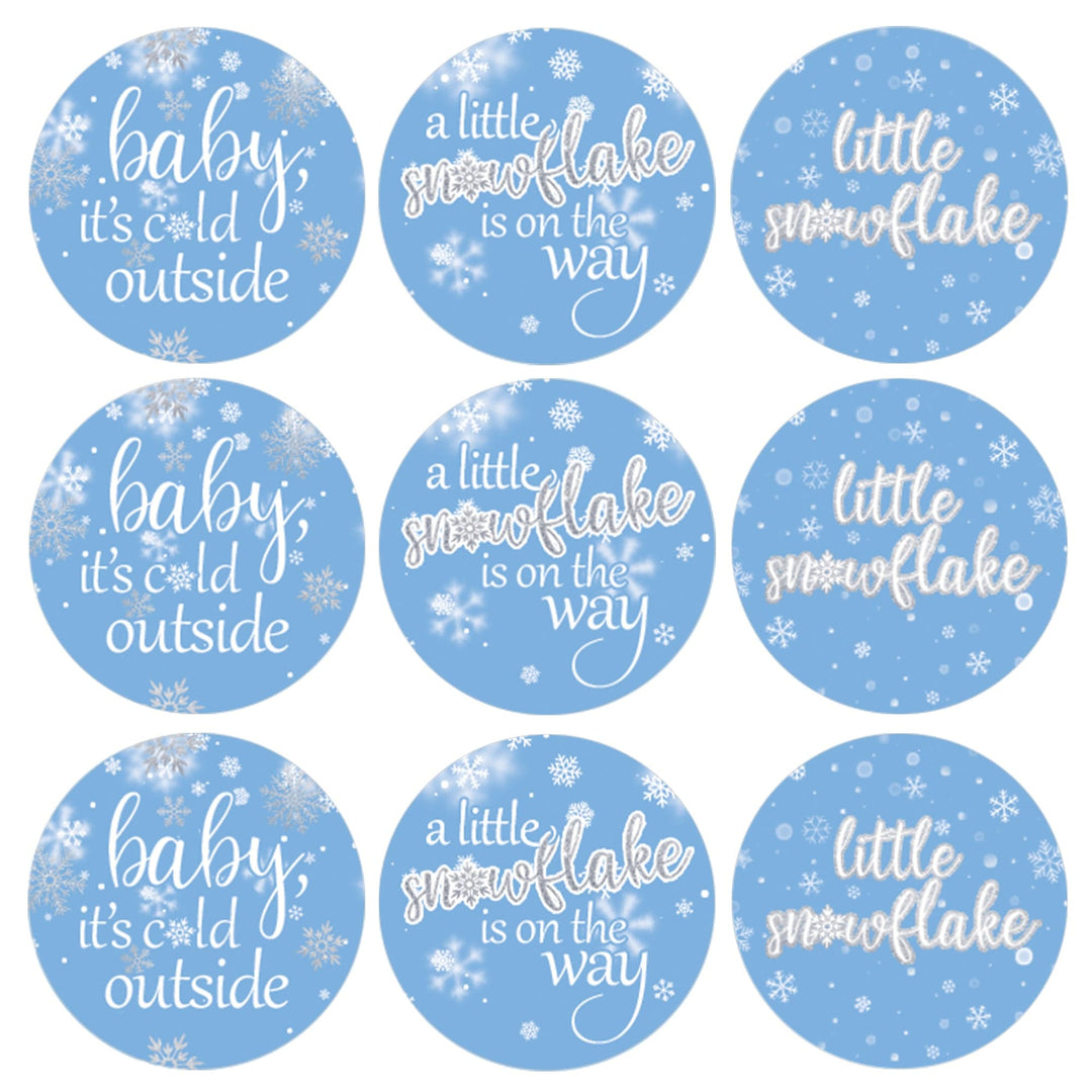 Blue Little Snowflake Winter Baby Shower Favor Stickers - Baby It's Cold Outside - 180 Labels