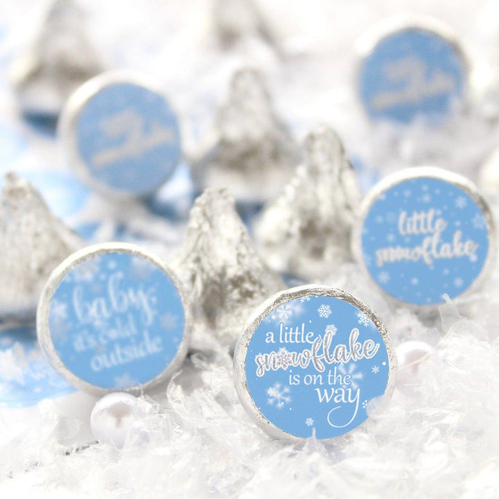 Blue Little Snowflake Winter Baby Shower Favor Stickers - Baby It's Cold Outside - 180 Labels