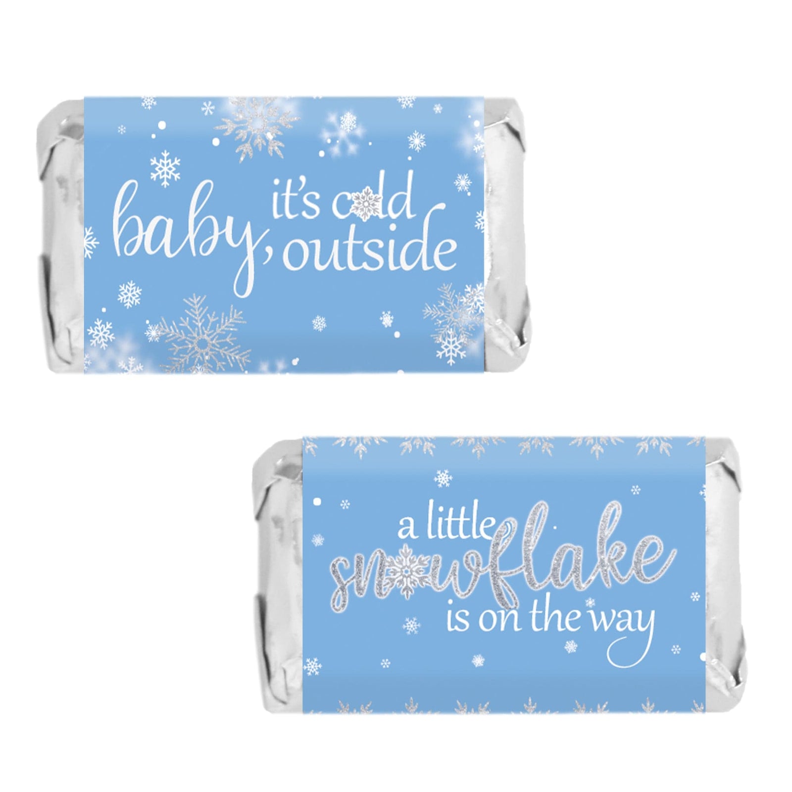 Little Snowflake: Blue - Winter Baby Shower Mini Candy Bar Wrappers - Fits on Hershey® Miniatures - Boy - Baby It's Cold Outside - 45 Stickers - Distinctivs Party