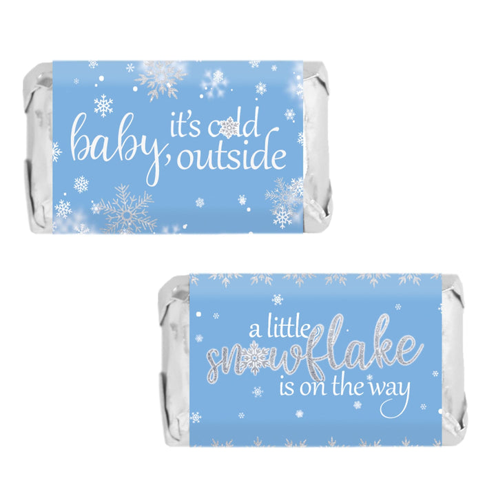 Blue Little Snowflake Winter Baby Shower Mini Candy Bar Wrappers - Baby It's Cold Outside - 45 Stickers