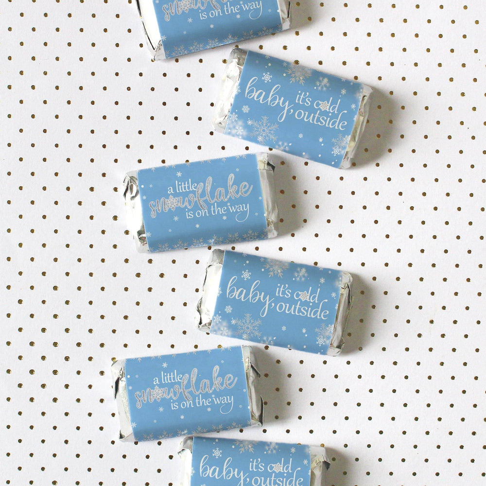 Little Snowflake: Blue - Winter Baby Shower Mini Candy Bar Wrappers - Fits on Hershey® Miniatures - Boy - Baby It's Cold Outside - 45 Stickers - Distinctivs Party