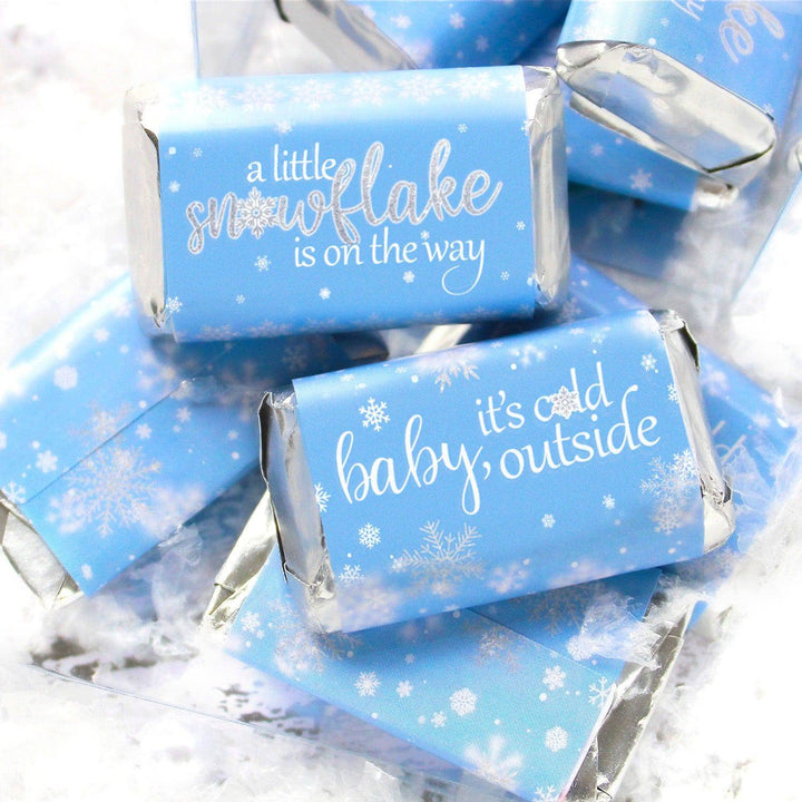 Blue Little Snowflake Winter Baby Shower Mini Candy Bar Wrappers - Baby It's Cold Outside - 45 Stickers
