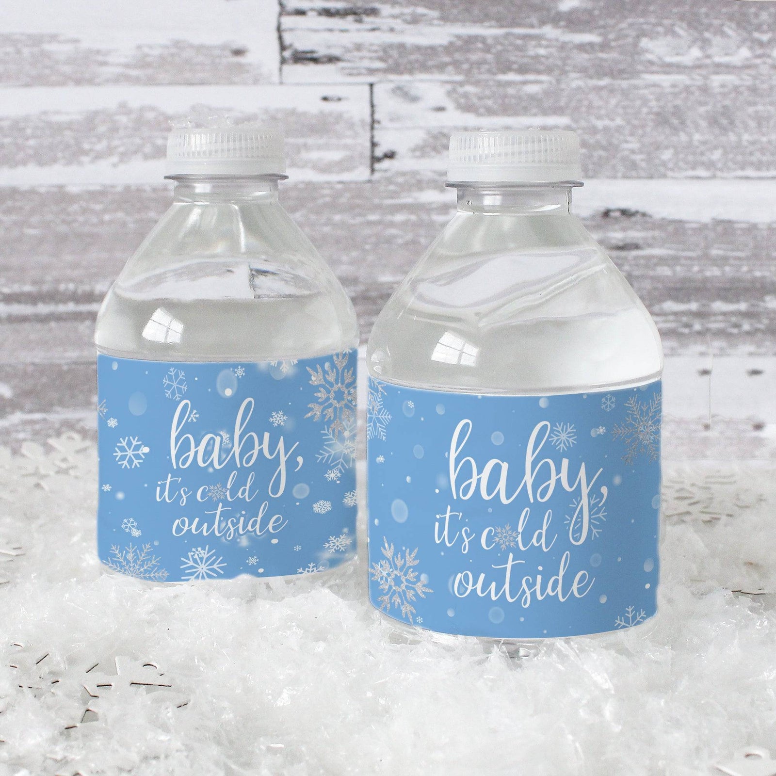 Little Snowflake: Blue -  Winter Baby Shower Water Bottle Labels - Baby It's Cold Outside - Boy - Baby It's Cold Outside - 24 Waterproof Stickers - Distinctivs Party