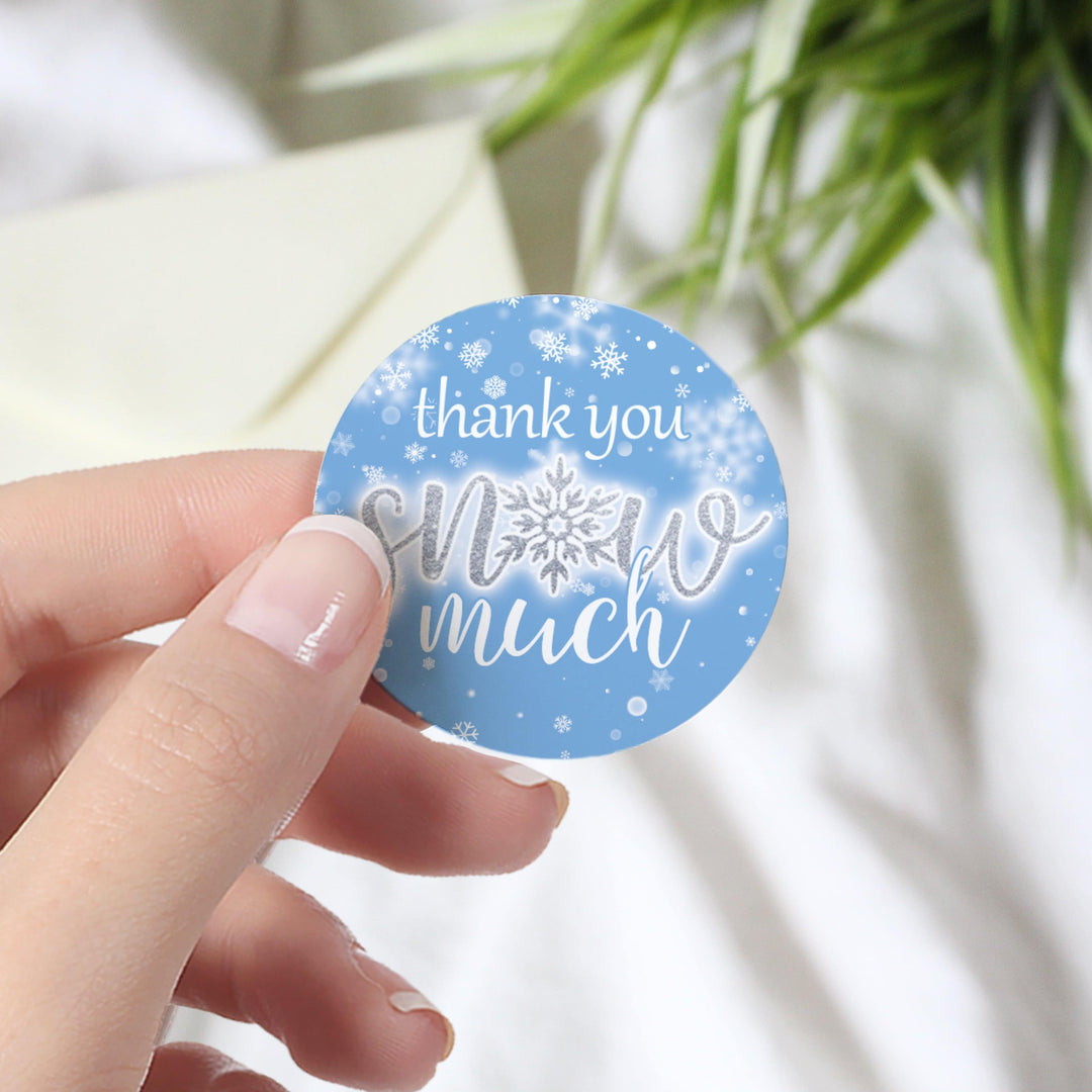 Little Snowflake: Blue -  Winter Birthday or Baby Shower - Thank You Snow Much Stickers - Boy - Baby It's Cold Outside - 40 Stickers - Distinctivs Party