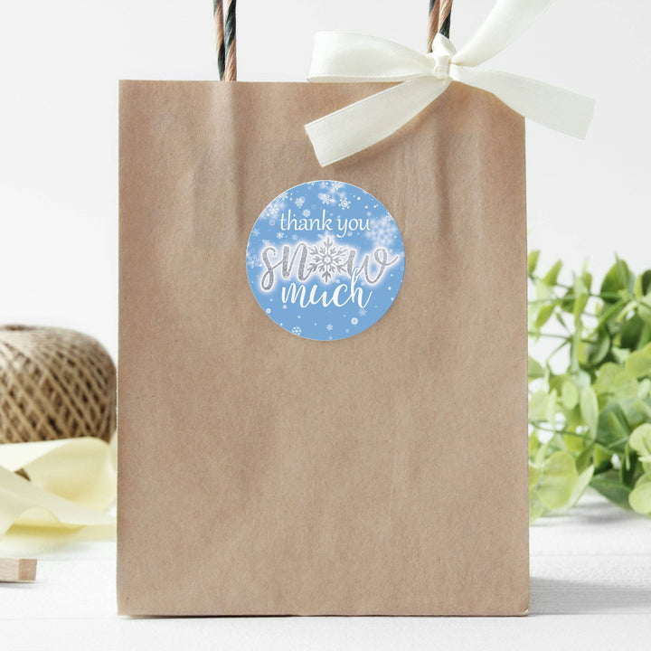 Little Snowflake: Blue -  Winter Birthday or Baby Shower - Thank You Snow Much Stickers - Boy - Baby It's Cold Outside - 40 Stickers - Distinctivs Party