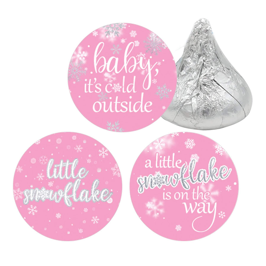 Little Snowflake: Pink - Winter Baby Shower Favor Stickers  - Fits on Hershey® Kisses - Girl -  Baby It's Cold Outside - 180 Stickers - Distinctivs Party