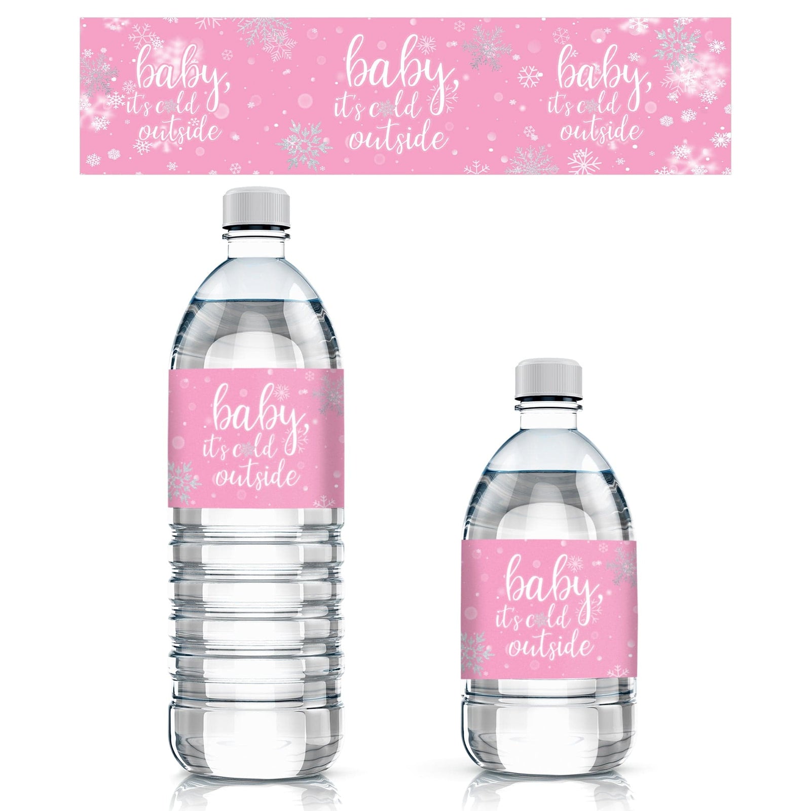 Little Snowflake: Pink -  Winter Baby Shower Water Bottle Labels - Girl - Baby It's Cold Outside - 24 Waterproof Stickers - Distinctivs Party
