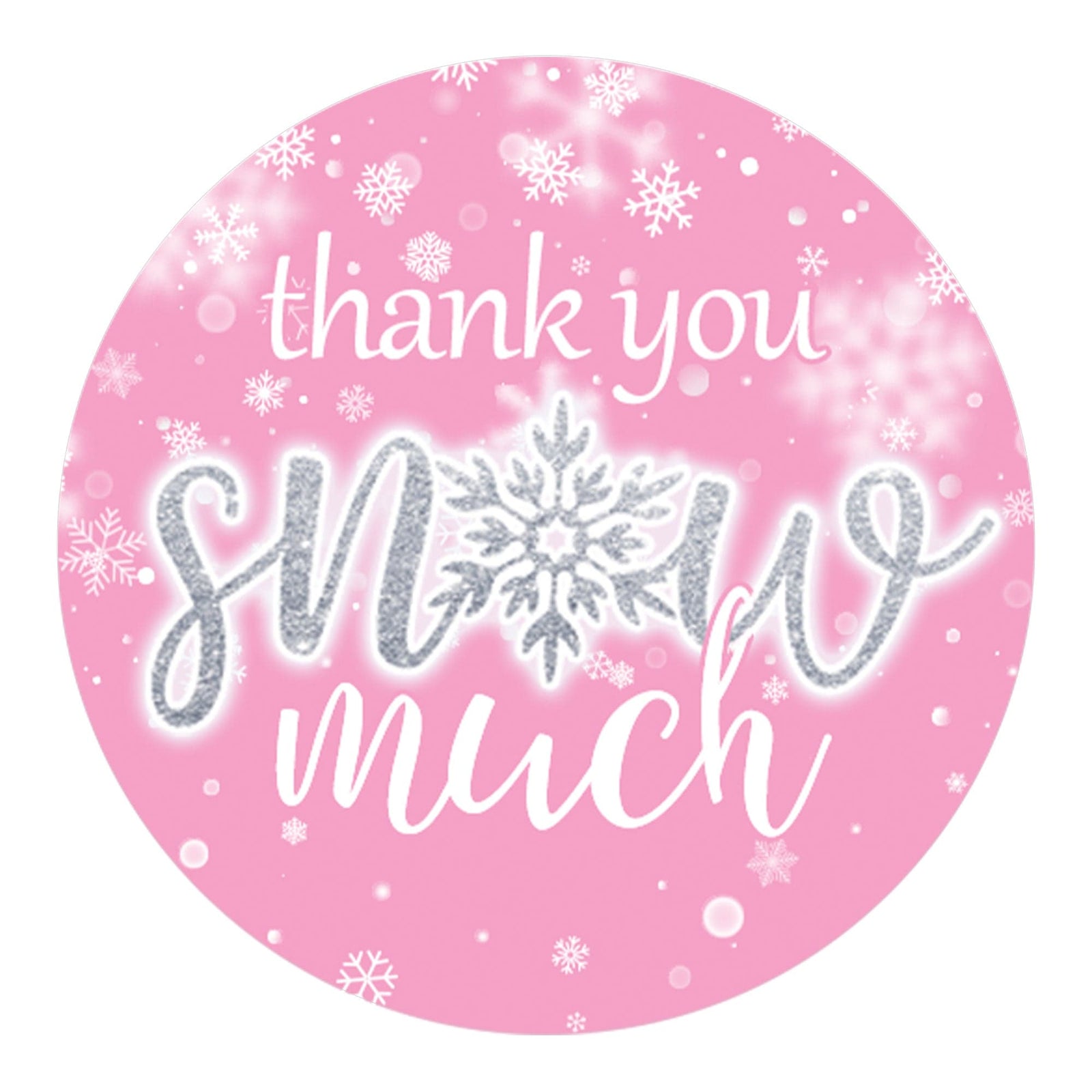 Little Snowflake: Pink -  Winter Birthday or Baby Shower - Girl - Thank You Snow Much Stickers - 40 Stickers - Distinctivs Party