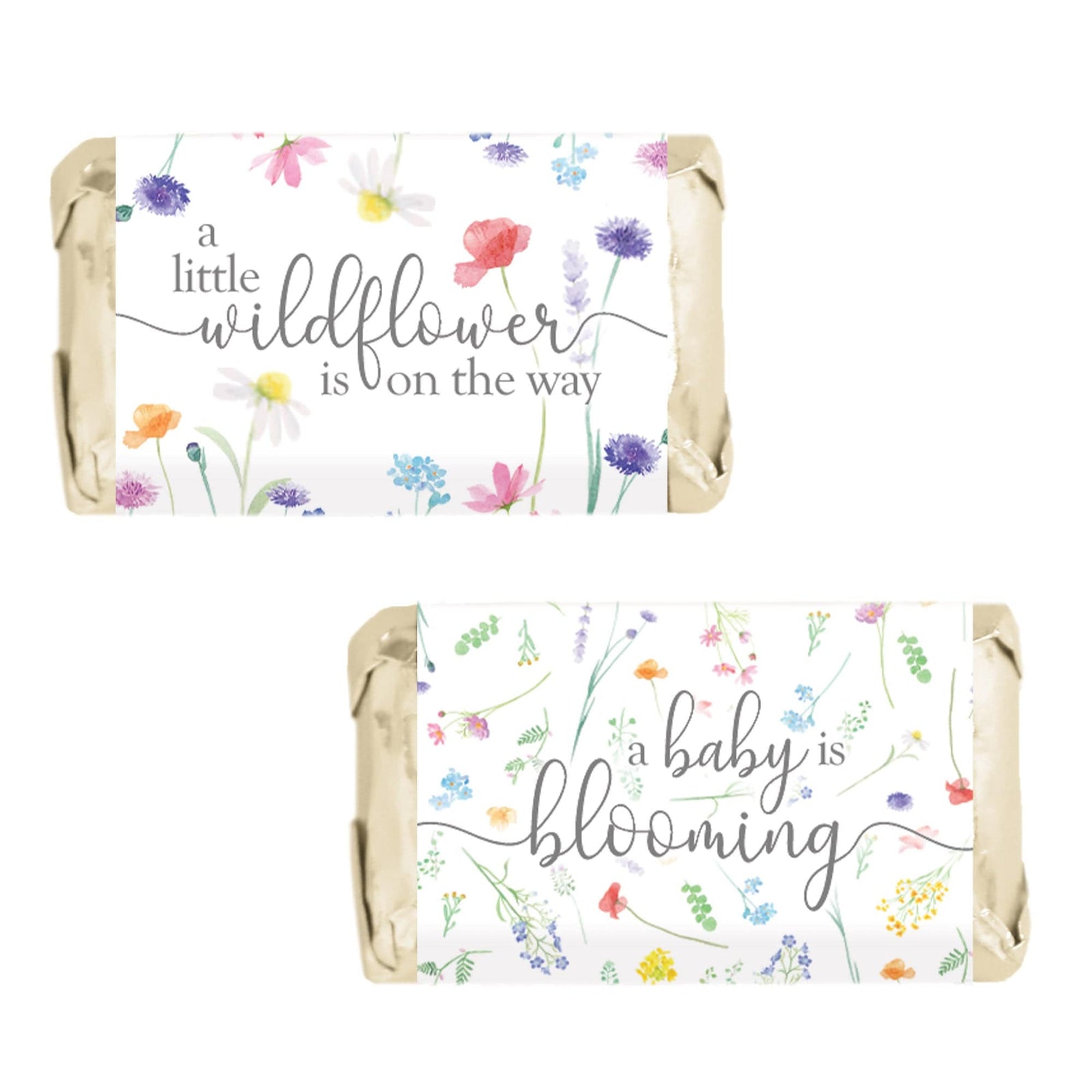Little Wildflower: Girl's Baby Shower Mini Candy Bar Wrappers - Spring - 45 Party Favor Stickers - Distinctivs Party