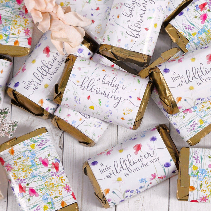 Little Wildflower Baby Shower Mini Candy Bar Wrappers - 45 Party Favor Stickers