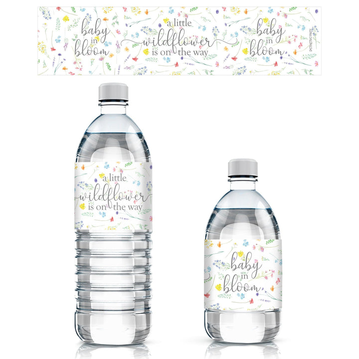 Little Wildflower: Girl's Baby Shower Water Bottle Labels -Spring - 24 Floral Party Favor Stickers