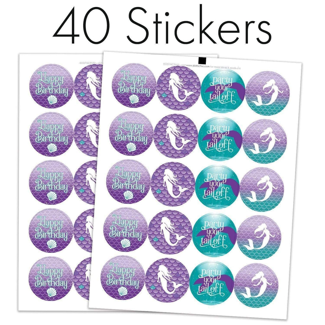 Mermaid Birthday Party Large Round Labels - 40 Stickers