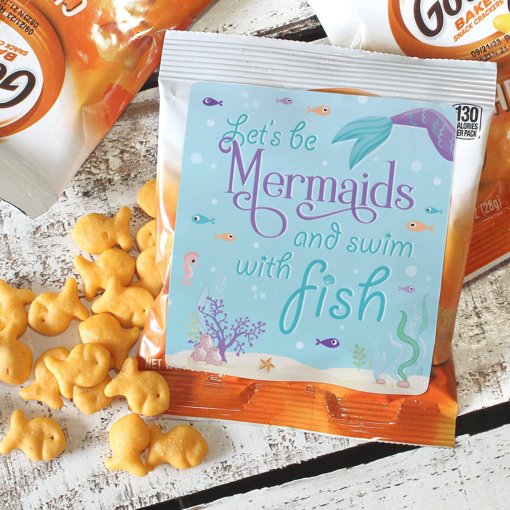 Mermaid: Let's Be Mermaids - Kid's Birthday  - Chip Bag and Snack Bag Stickers - 32 Pack - Distinctivs Party
