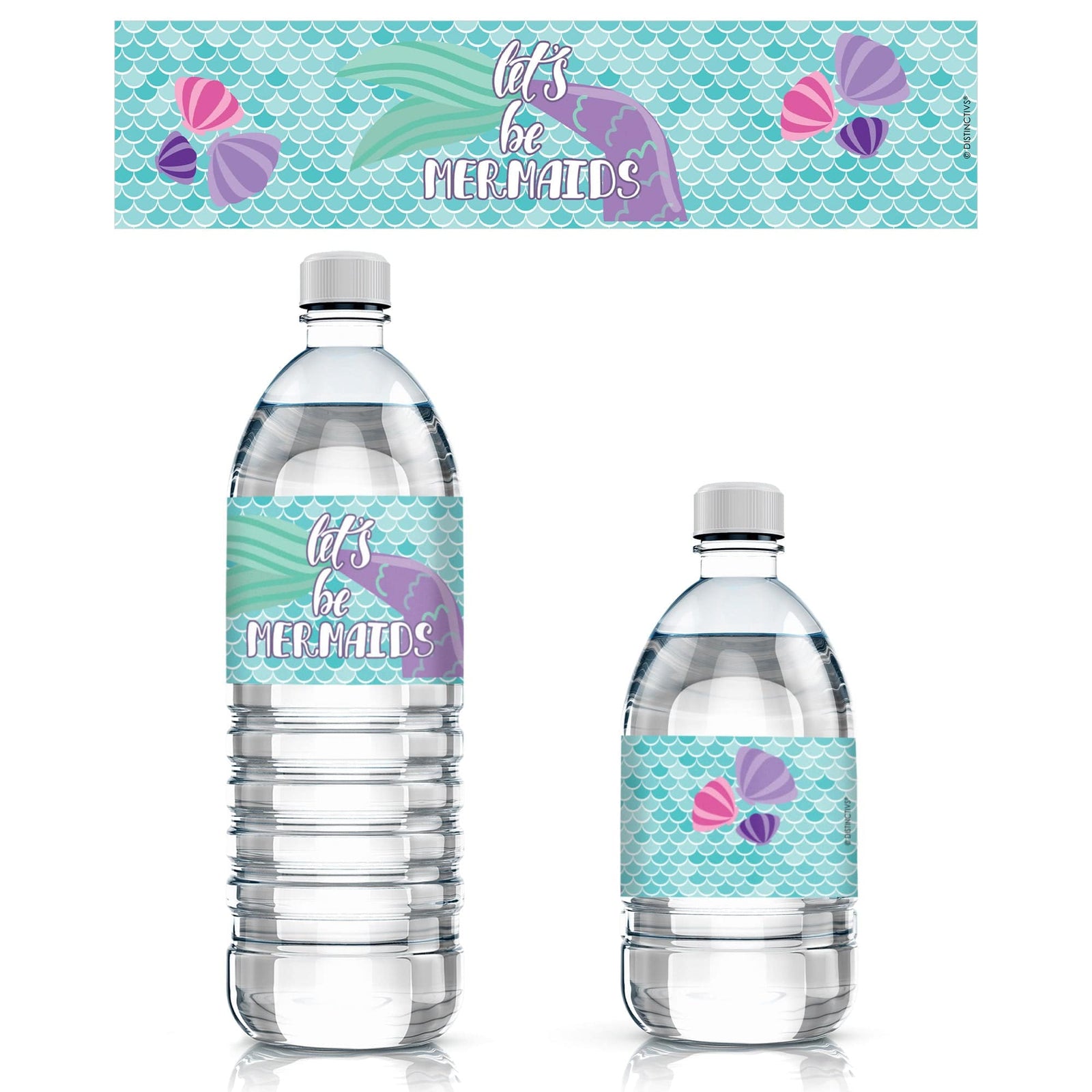 Mermaid: Let's Be Mermaids - Kid's Birthday -  Water Bottle Labels - 24 Waterproof Stickers - Distinctivs Party